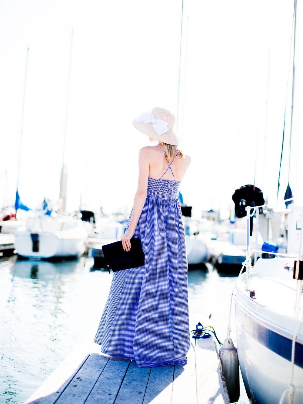 J.Crew Gingham Long Spaghetti-Strap Maxi Dress Navy Blue White Pockets 10 - Picture 3 of 16